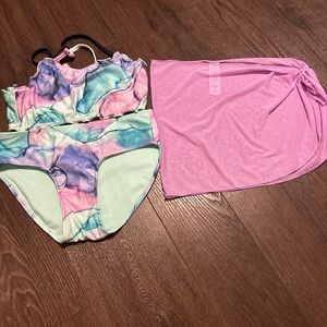 Justice Pastel Bikini Set with Mesh Cover-Up